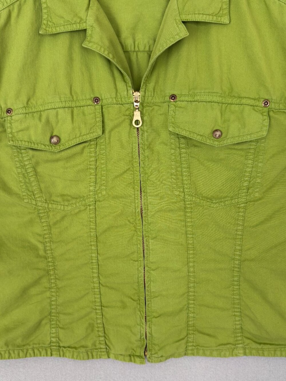 Liz Claiborne Lizwear Cotton Jacket Women’s L Lime Green Utility Zip Front Y2K - Picture 3 of 14